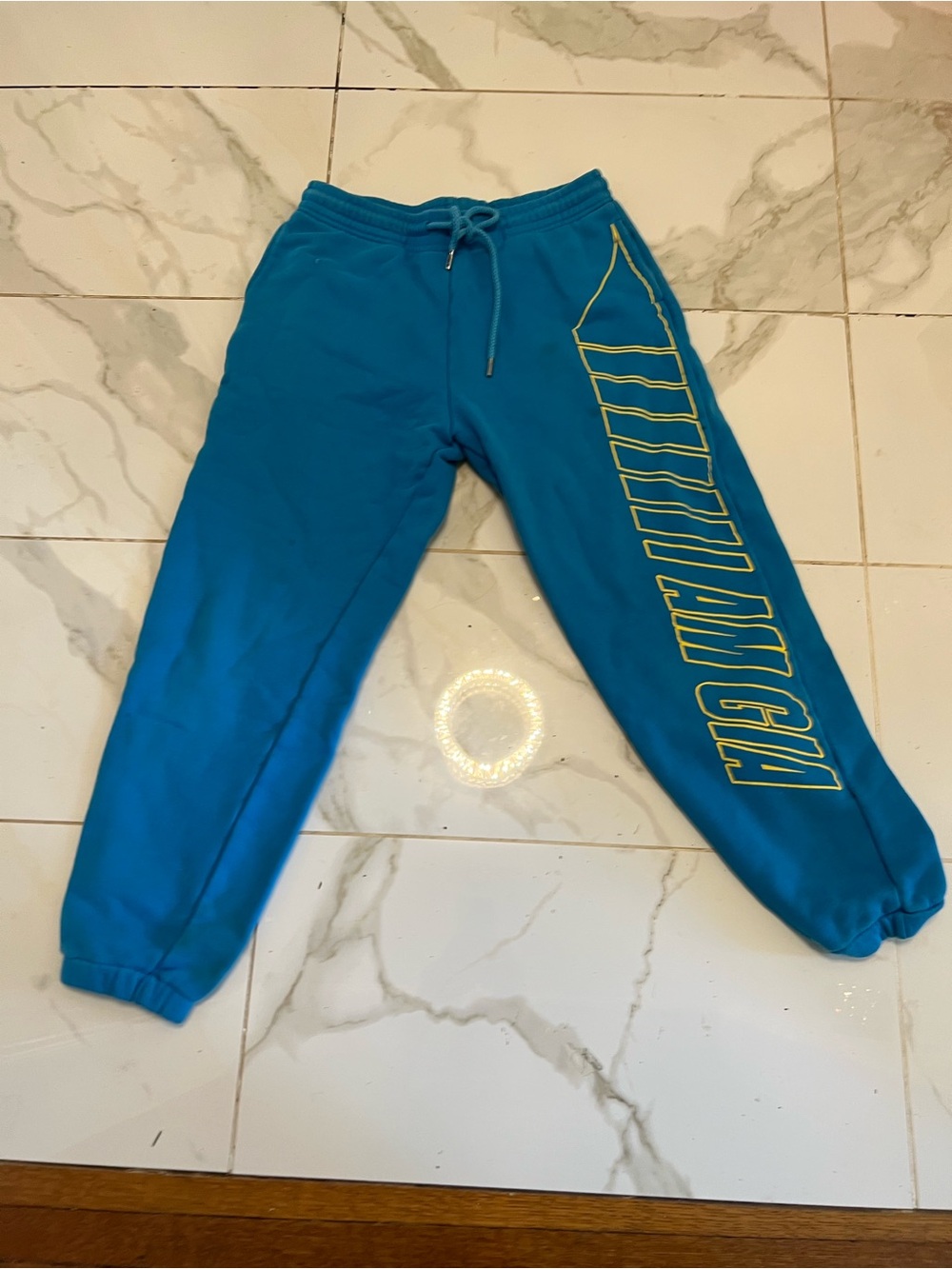 I.AM.GIA Teal Blue Joggers with Yellow Side Logo